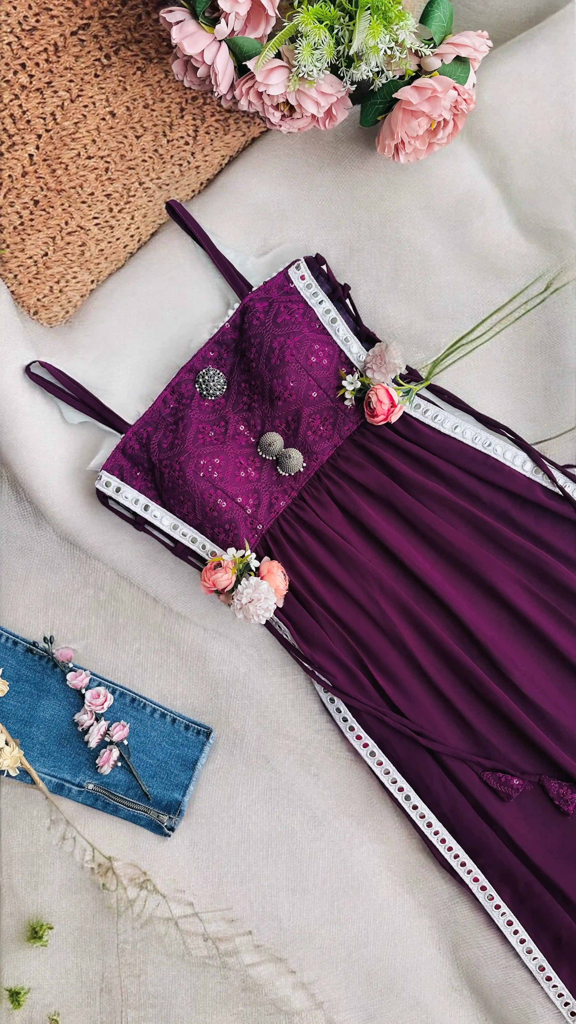 Rosy Wine Gulnaz Embroidered Kurta - Passion for Fashion by Shivani