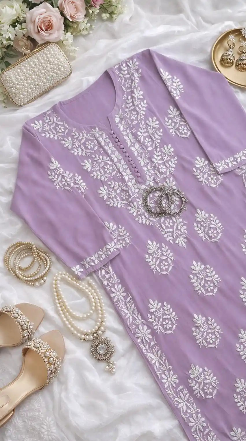 Blush Lilac Gulzar Chikan Kurta