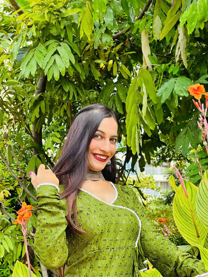 Verdant Green Angrakha Gulnaz Kurta