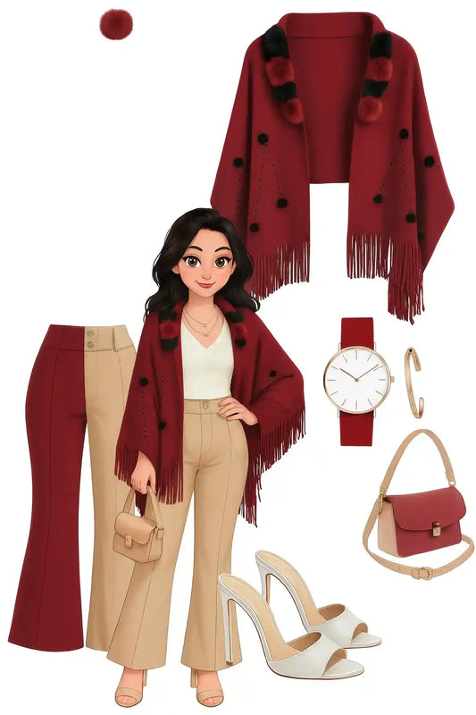 Soft Maroon Fur Winter Cape