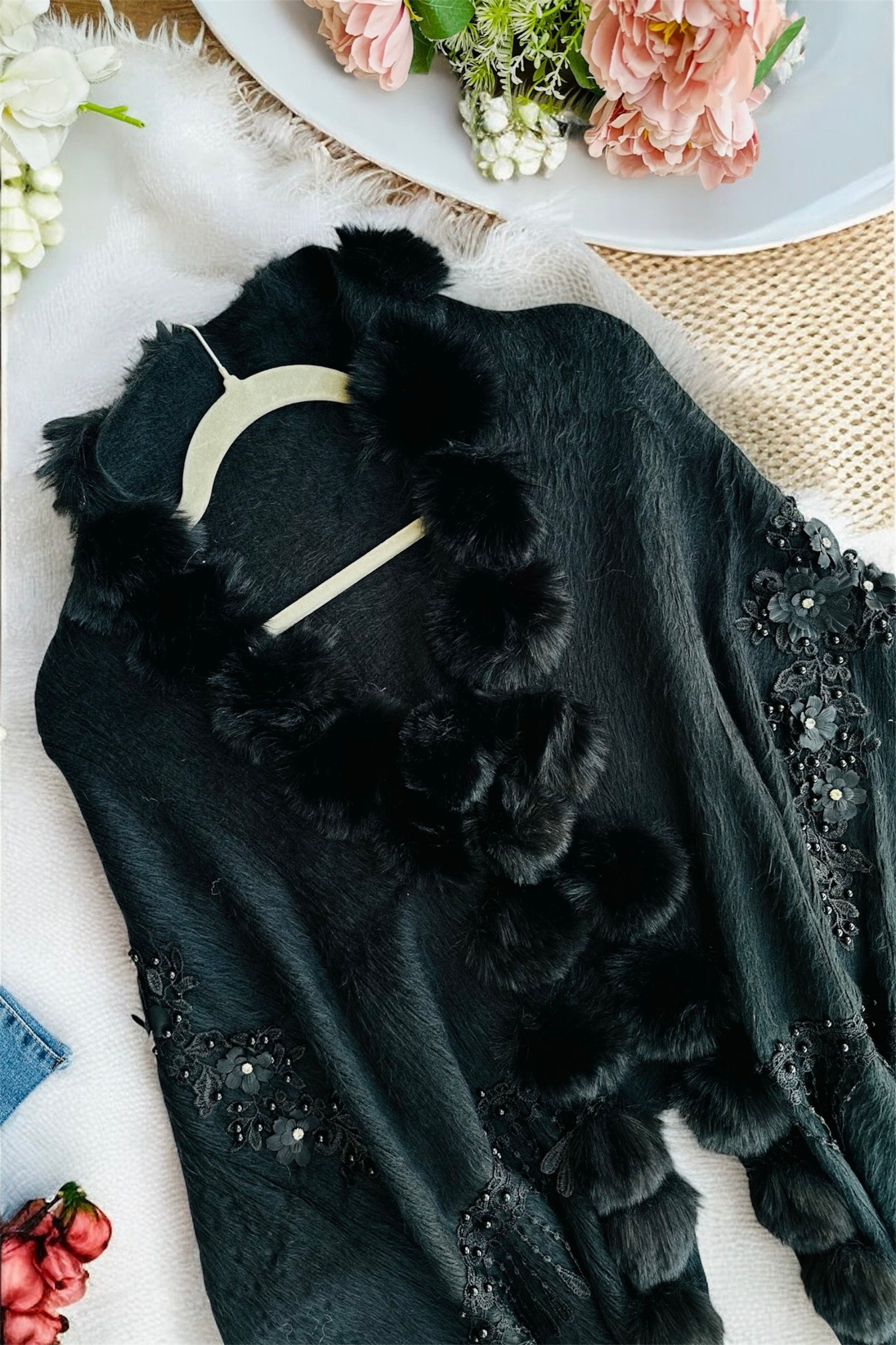 Soft Black Fur Winter Cape
