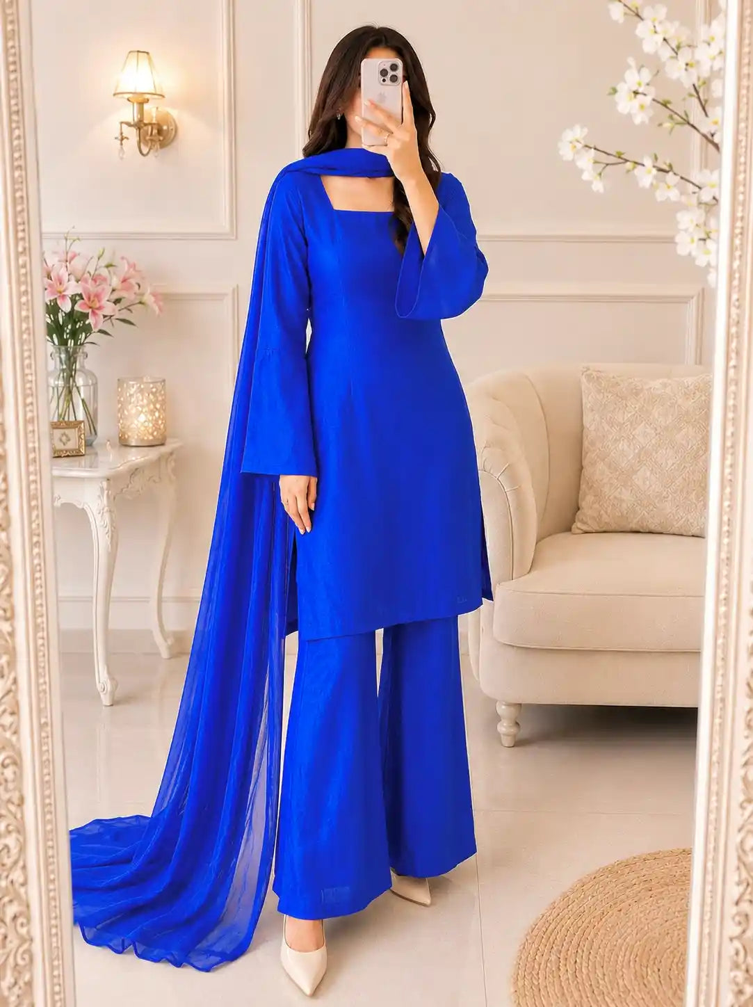 Royal Blue Solid Gulnaz Suit Set
