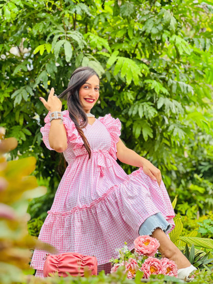 Blush Pink MulMul Gulnaz Frill Kurta