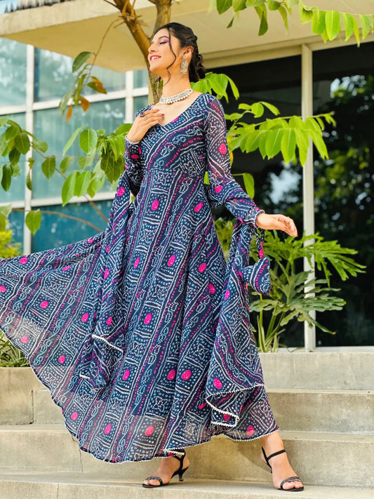 Mahima's Blue Gulnaz Bandhej Ensemble