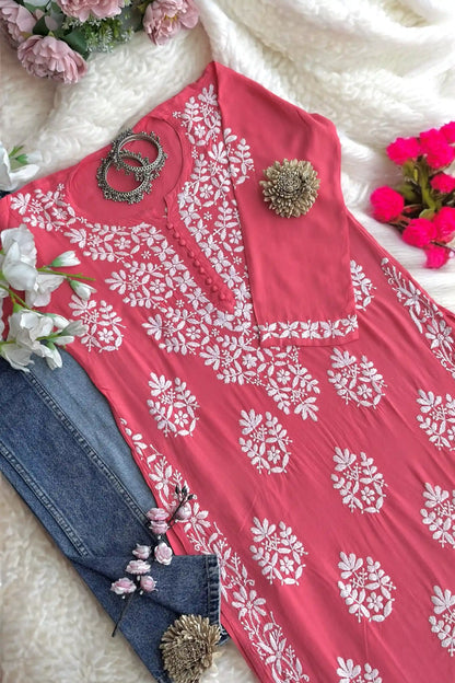 Blush Peach Gulzar Chikan Kurta