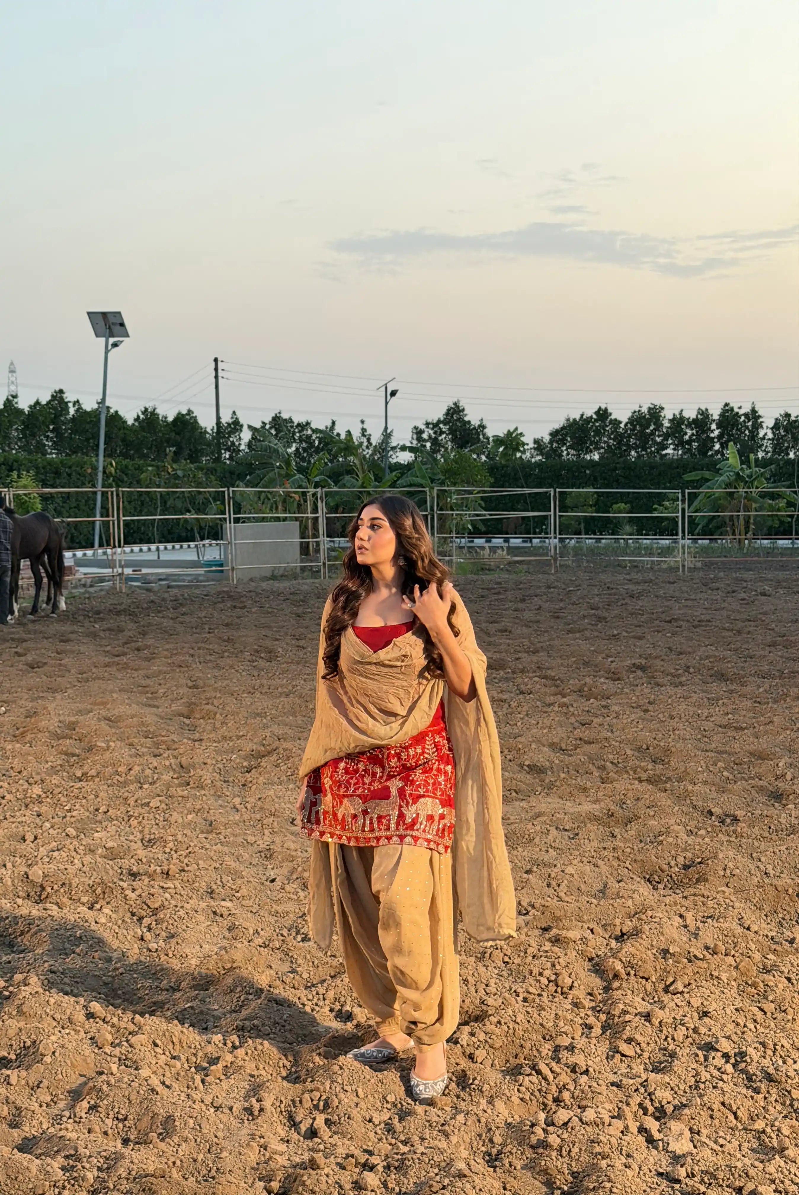 Scarlet Embroidered Motif Patiala Set