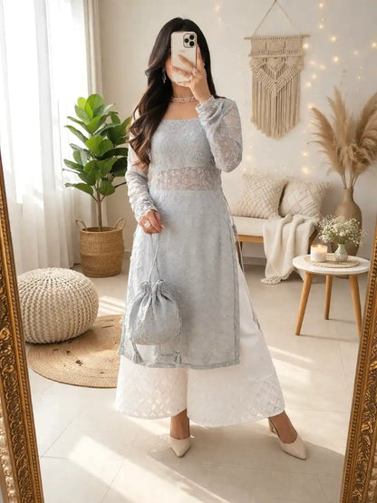 Whimsical Grey Embroidered Gulnaz Kurta