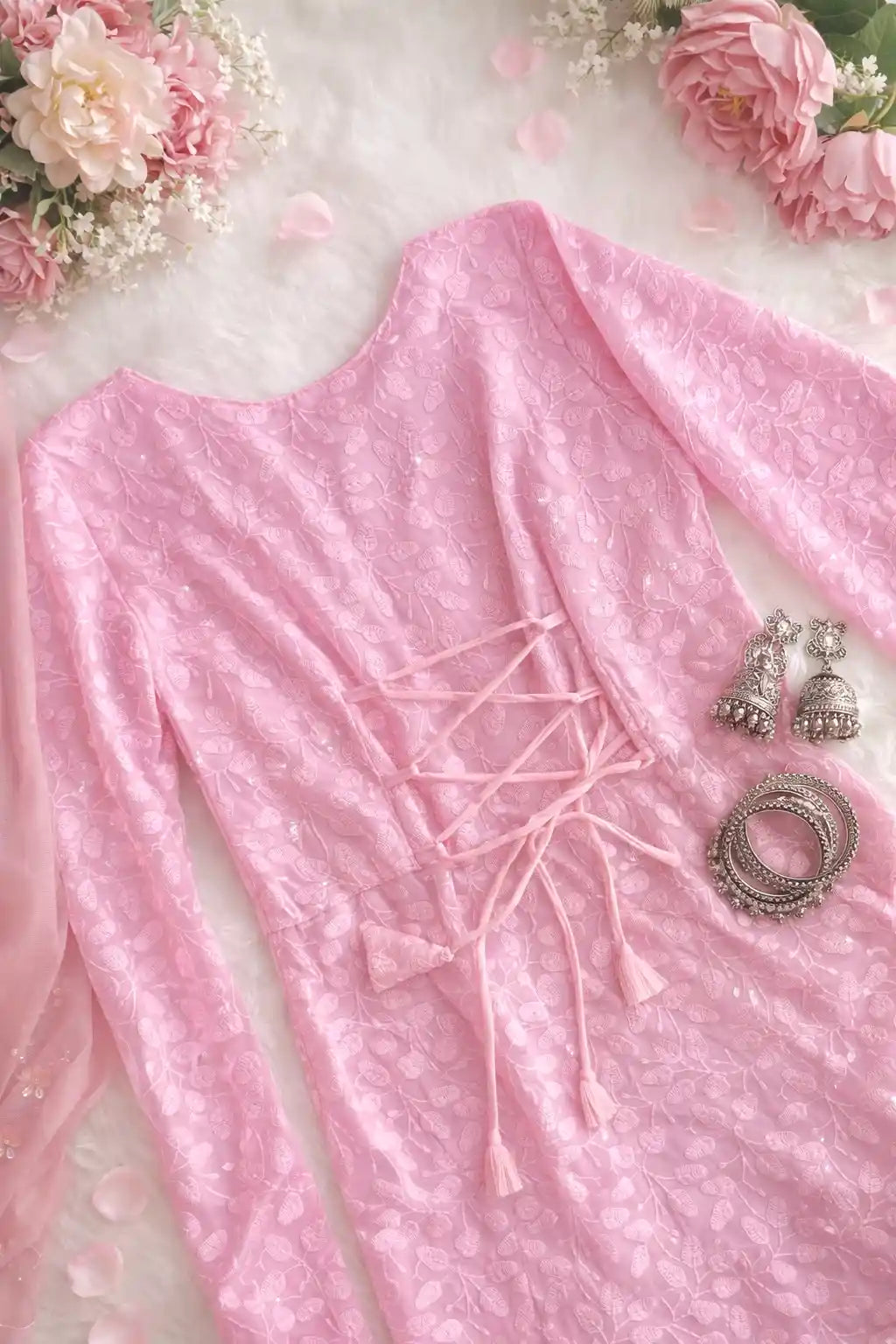 Gulnaz Blush Pink Embroidered Kurta