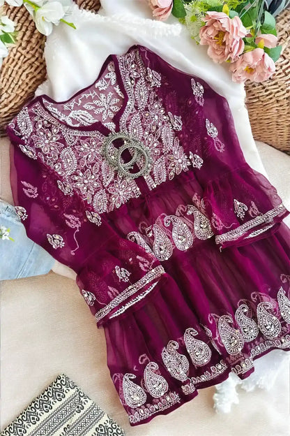 Swati's Plum Wine Noor Mirror Chikankari