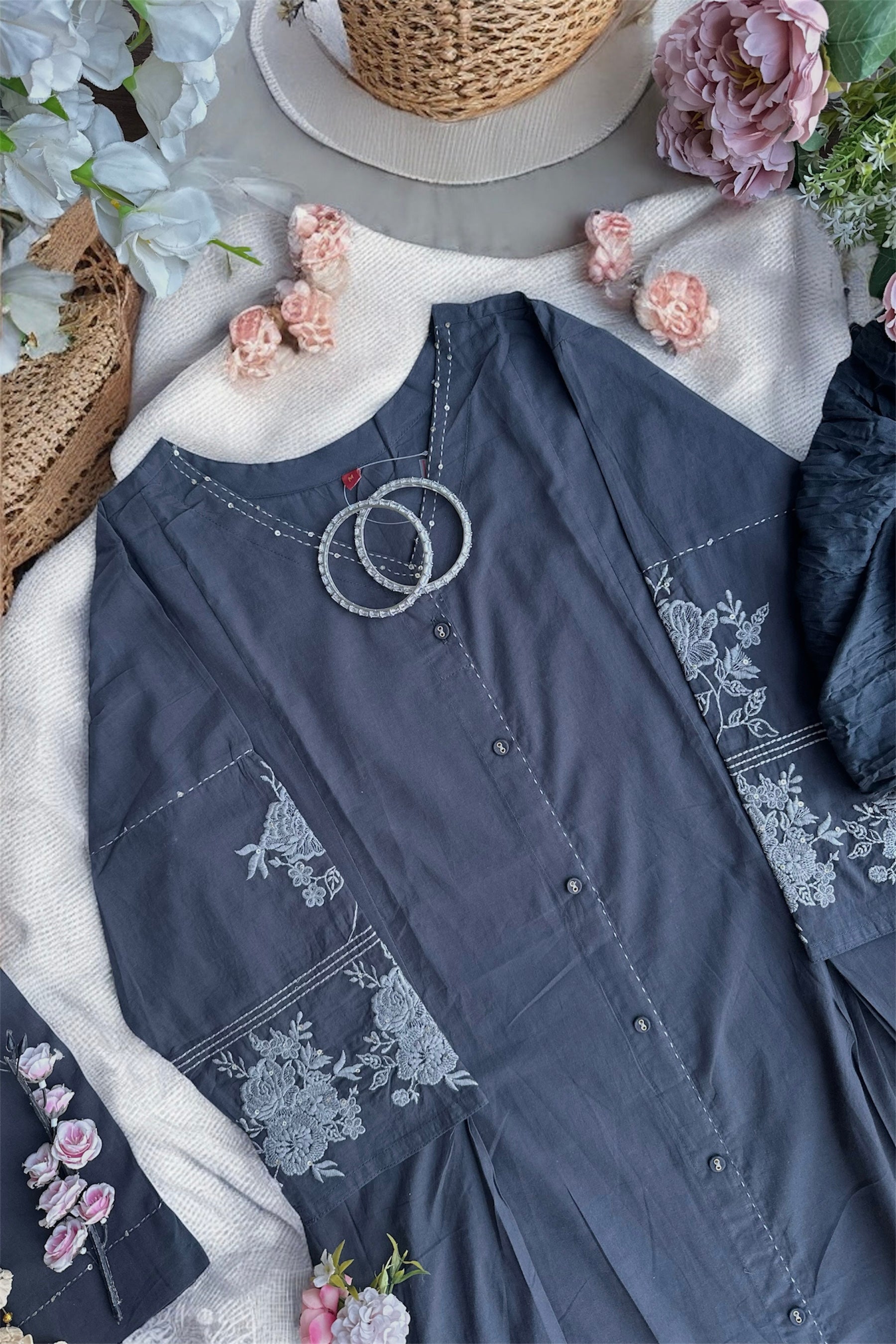 Meher Charcoal Embroidered Suit Set