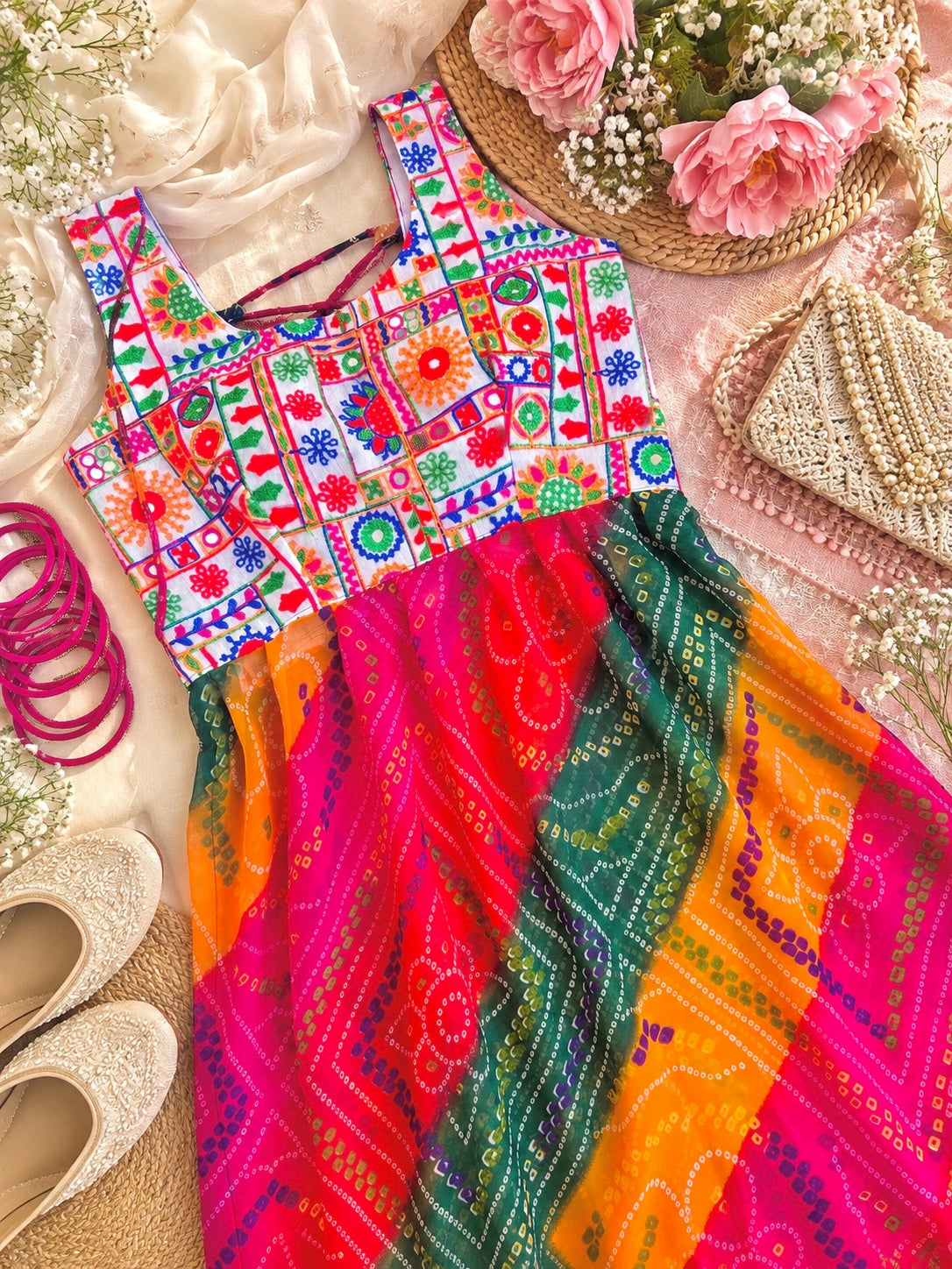 Rangreza Bandhej Back Tie Kurti