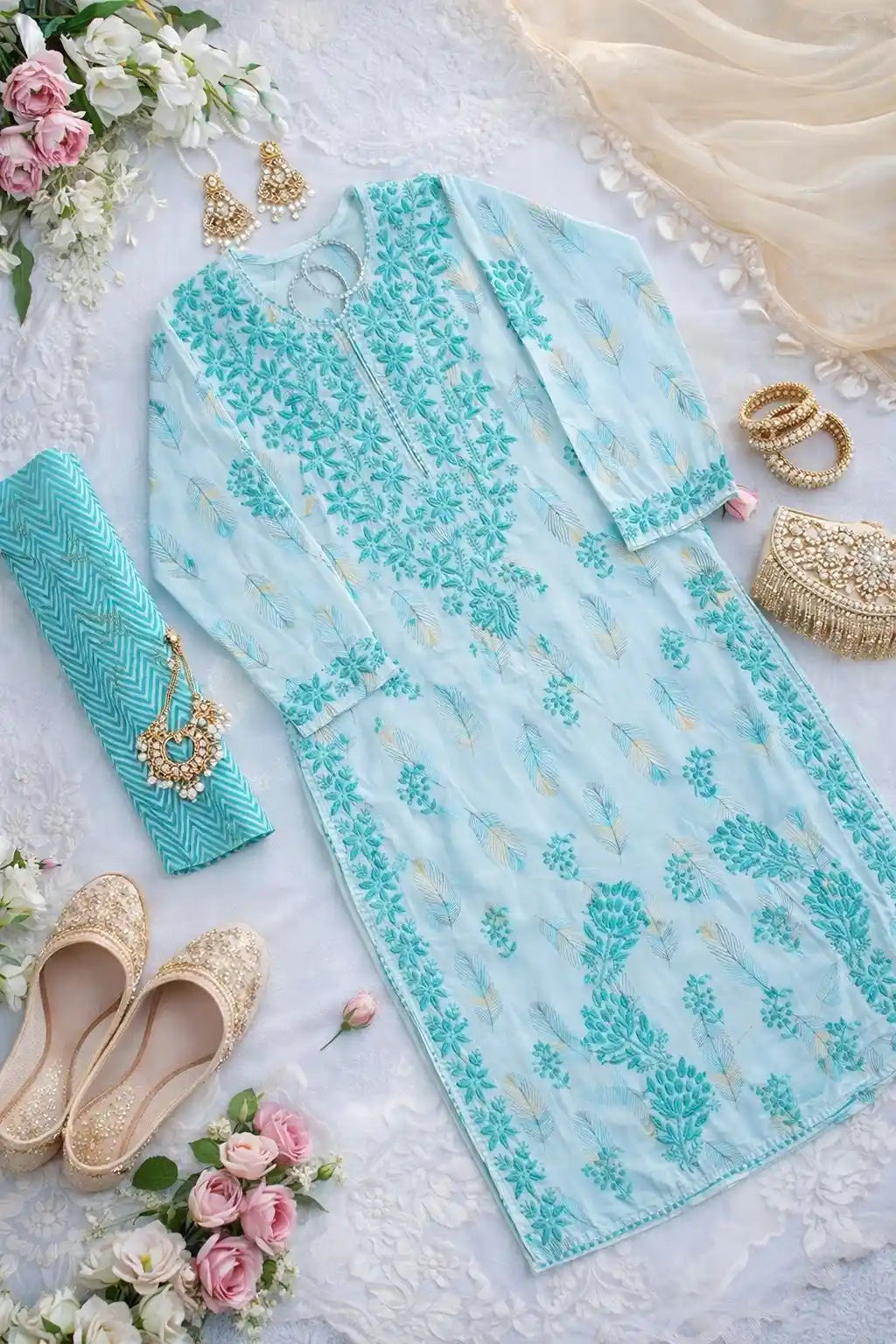 Mahima’s Meher Mulmul Chikankari Set