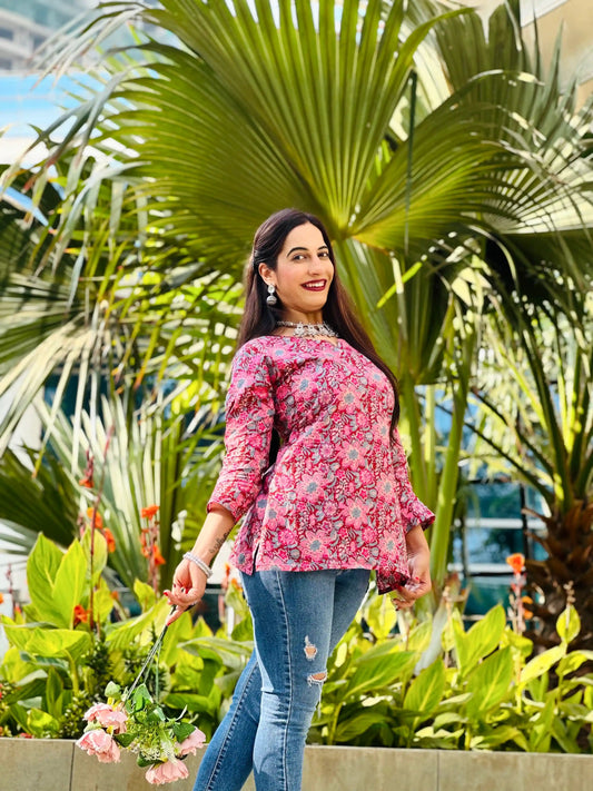 Gulabi Jaipuri Hand Printed Kurta