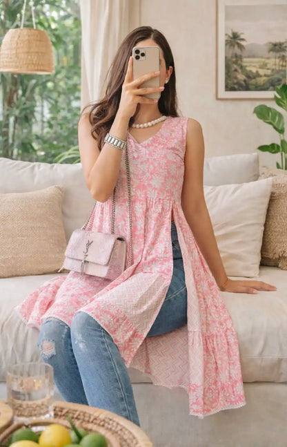 Blush Pink Tiered Frill Gulnaz Kurta