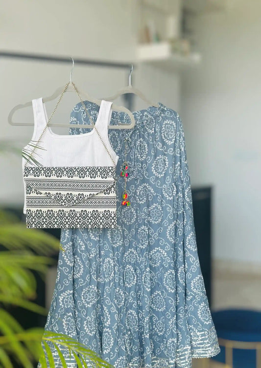 Jaipuri Grey Bandhej Twirl Skirt