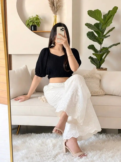 Midnight Charm Smocked Crop Top