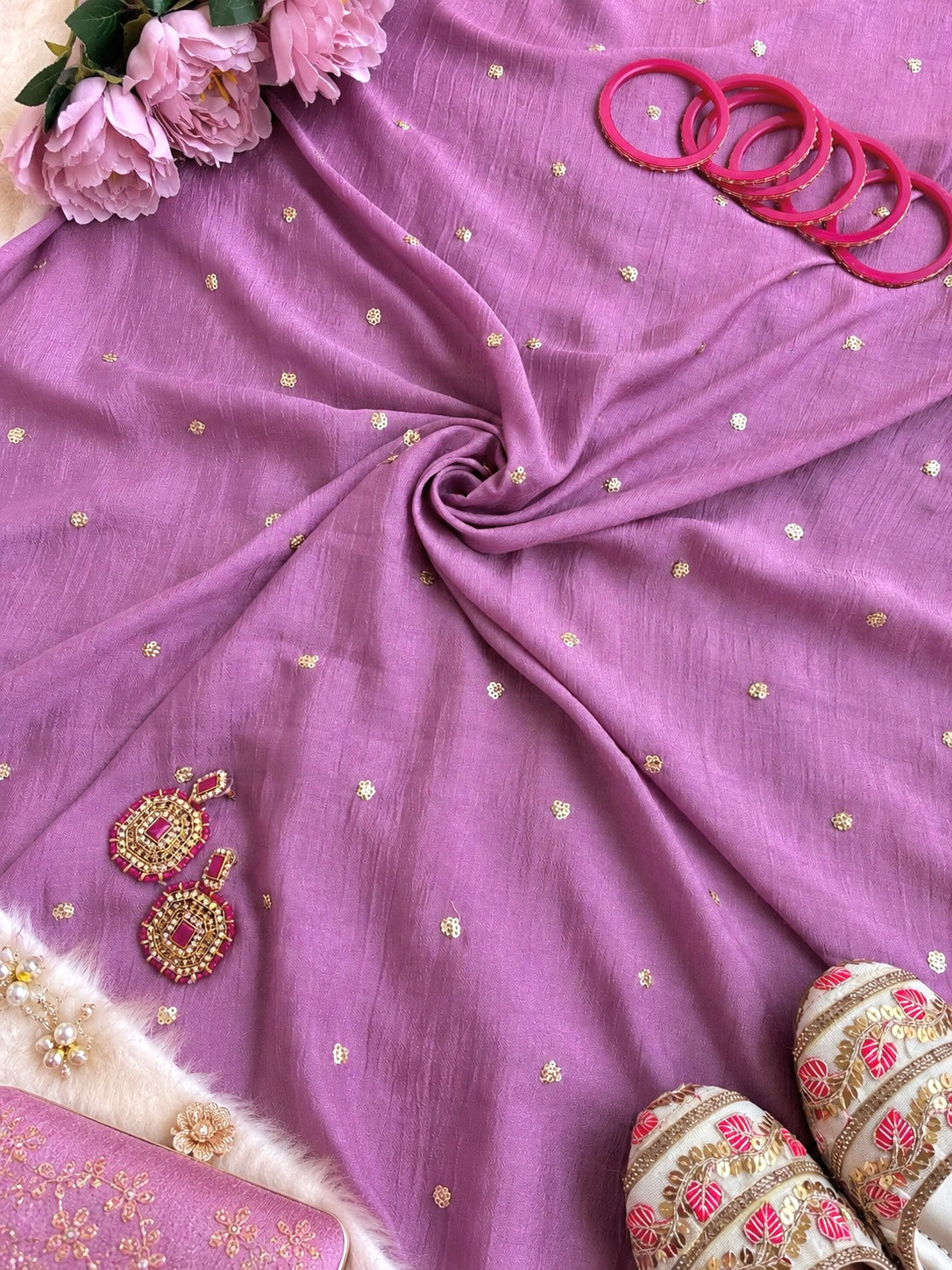 Luxury Lavender Gold Butti Fabric Cut
