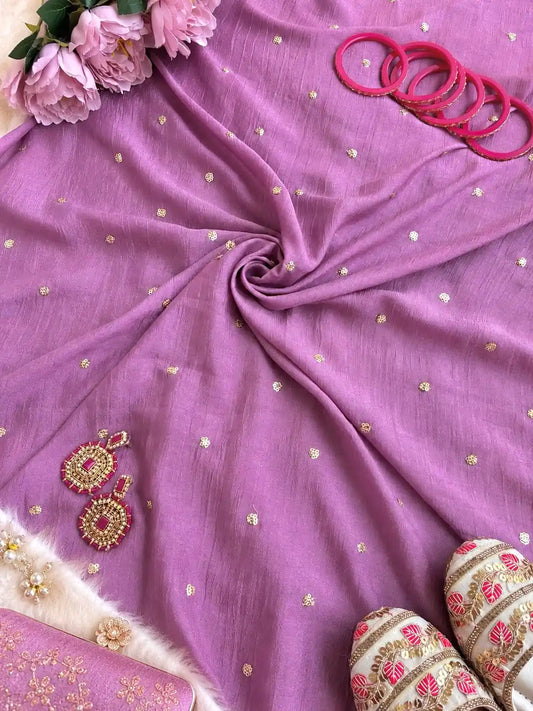Luxury Lavender Gold Butti Fabric Cut