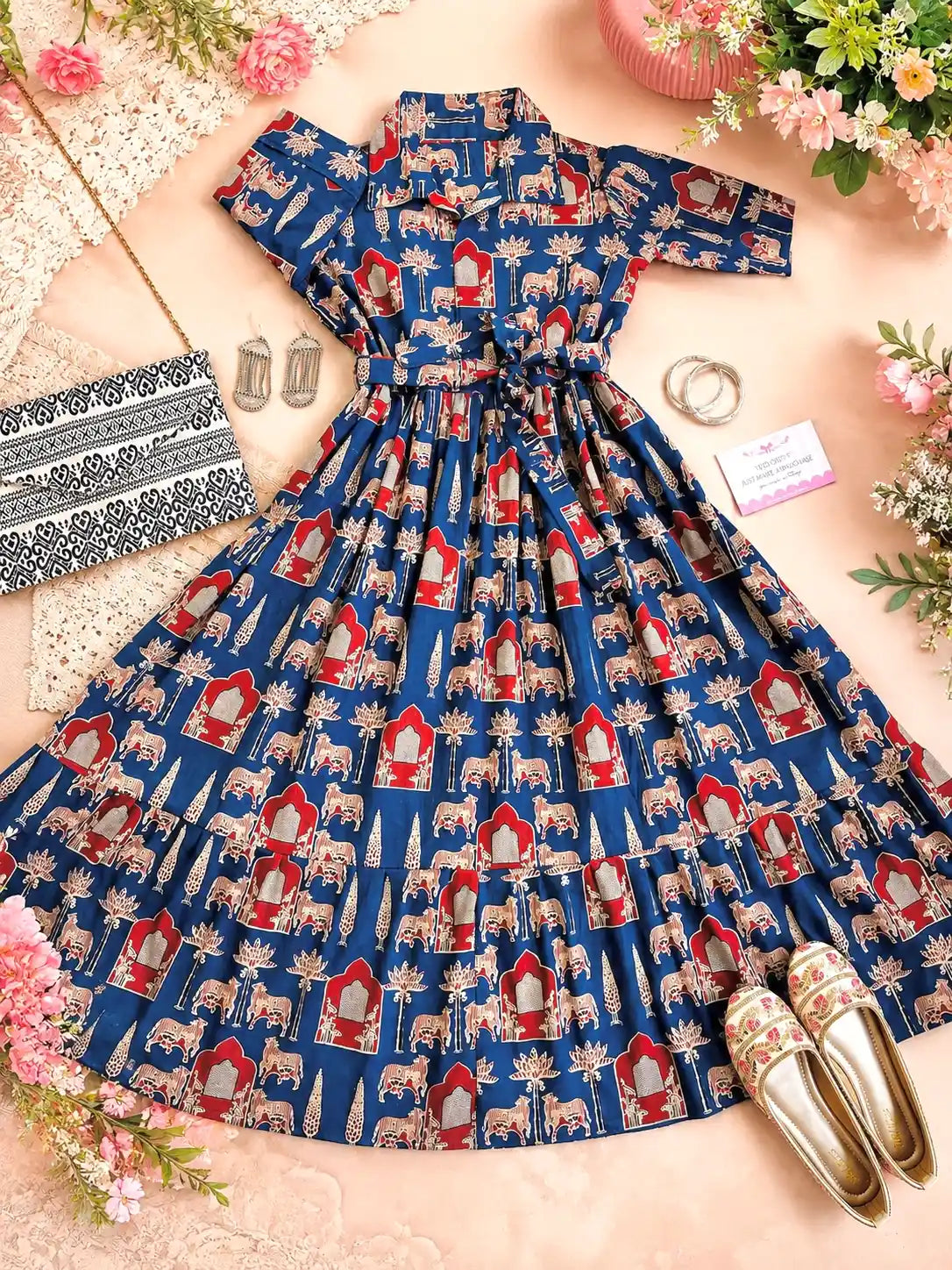 Blue Worli Collar Flared Dress