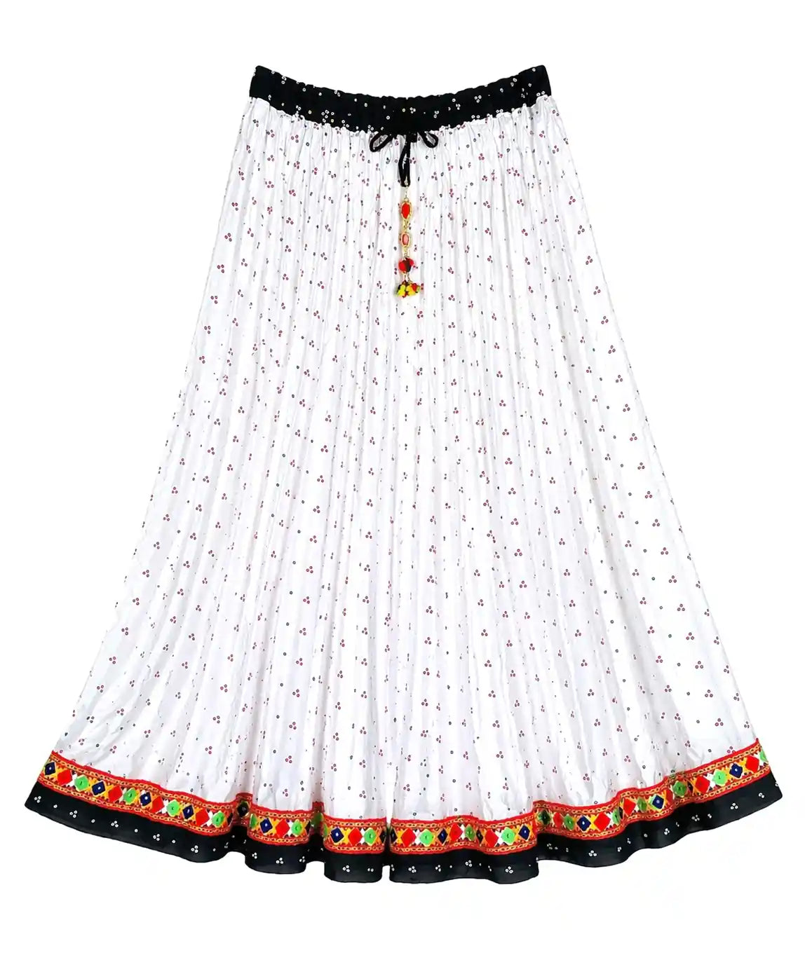 White Bandhej Jaipuri Skirt