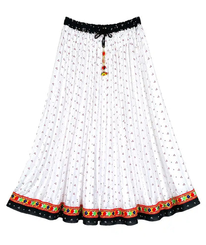 White Bandhej Jaipuri Skirt