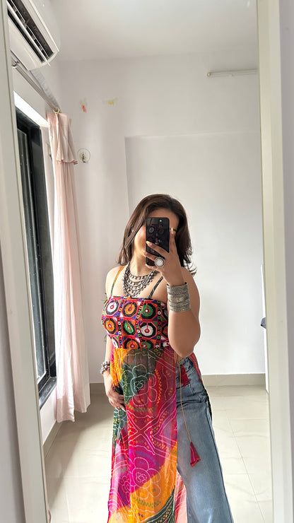 Ayesha’s Boho Bloom Bandhej Tie Kurti