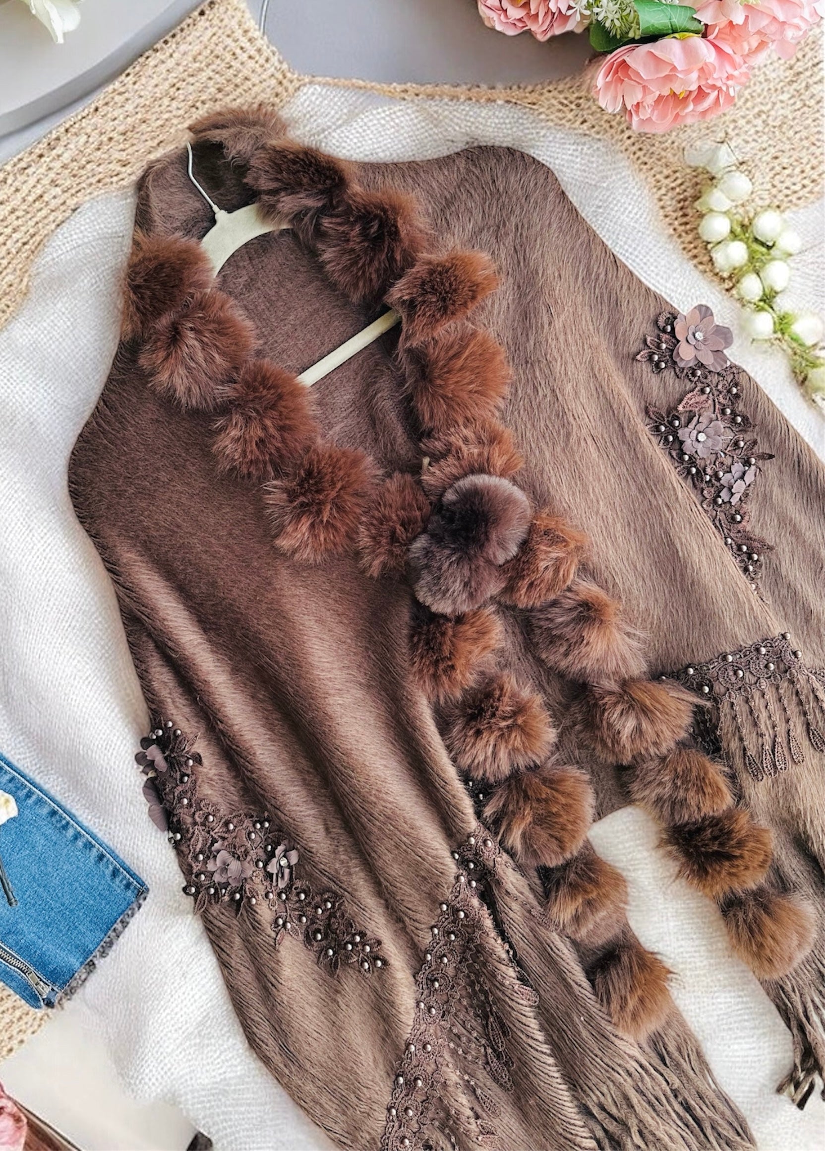 Chocolate Brown Fur Winter Cape