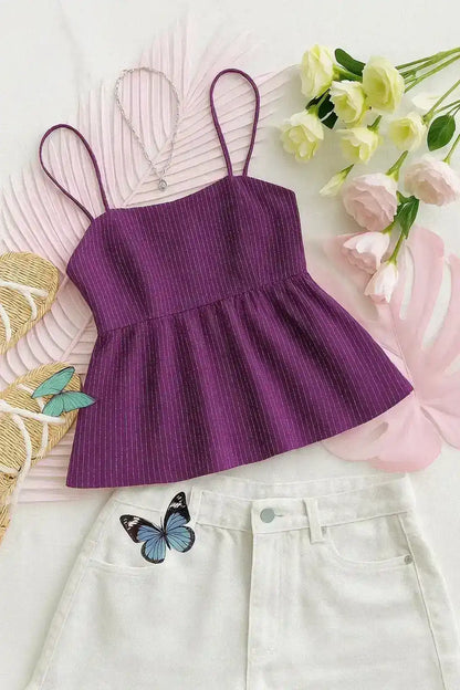 Magenta Pinstripe Cute Peplum Top