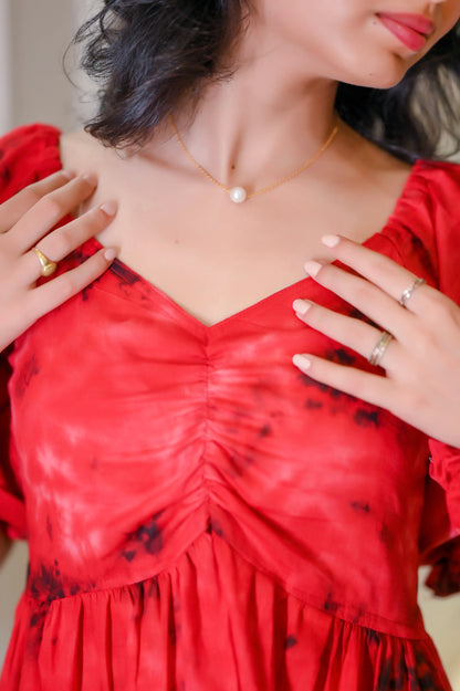 Scarlet Red Tye Dye Peplum Top