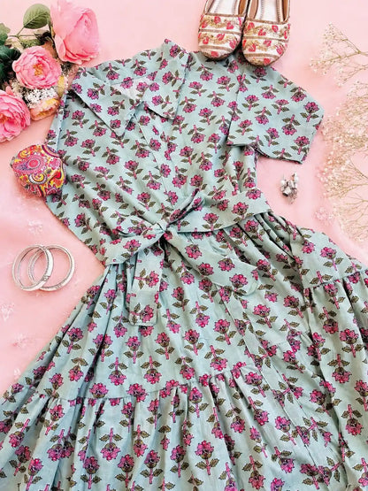 Pastel Block Collar Flared Dress