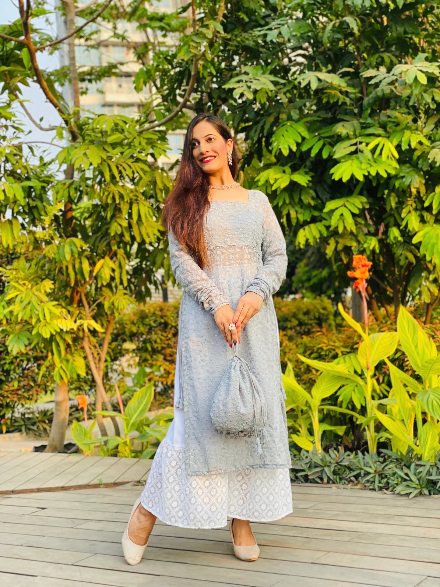 Whimsical Grey Embroidered Gulnaz Kurta