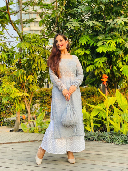 Whimsical Grey Embroidered Gulnaz Kurta