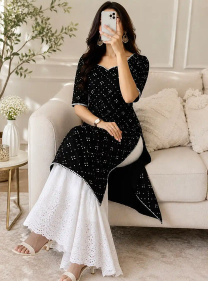 Classy Black Mirror Embroidered Gulnaz Kurta
