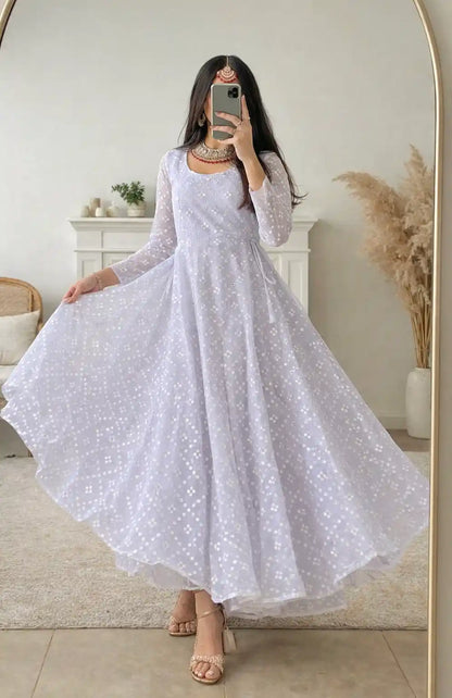 Mahima's Shine White Gulnaz Anarkali