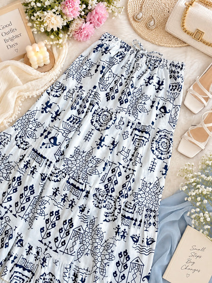 Jaipuri Indigo Folk Flared Twirl Skirt