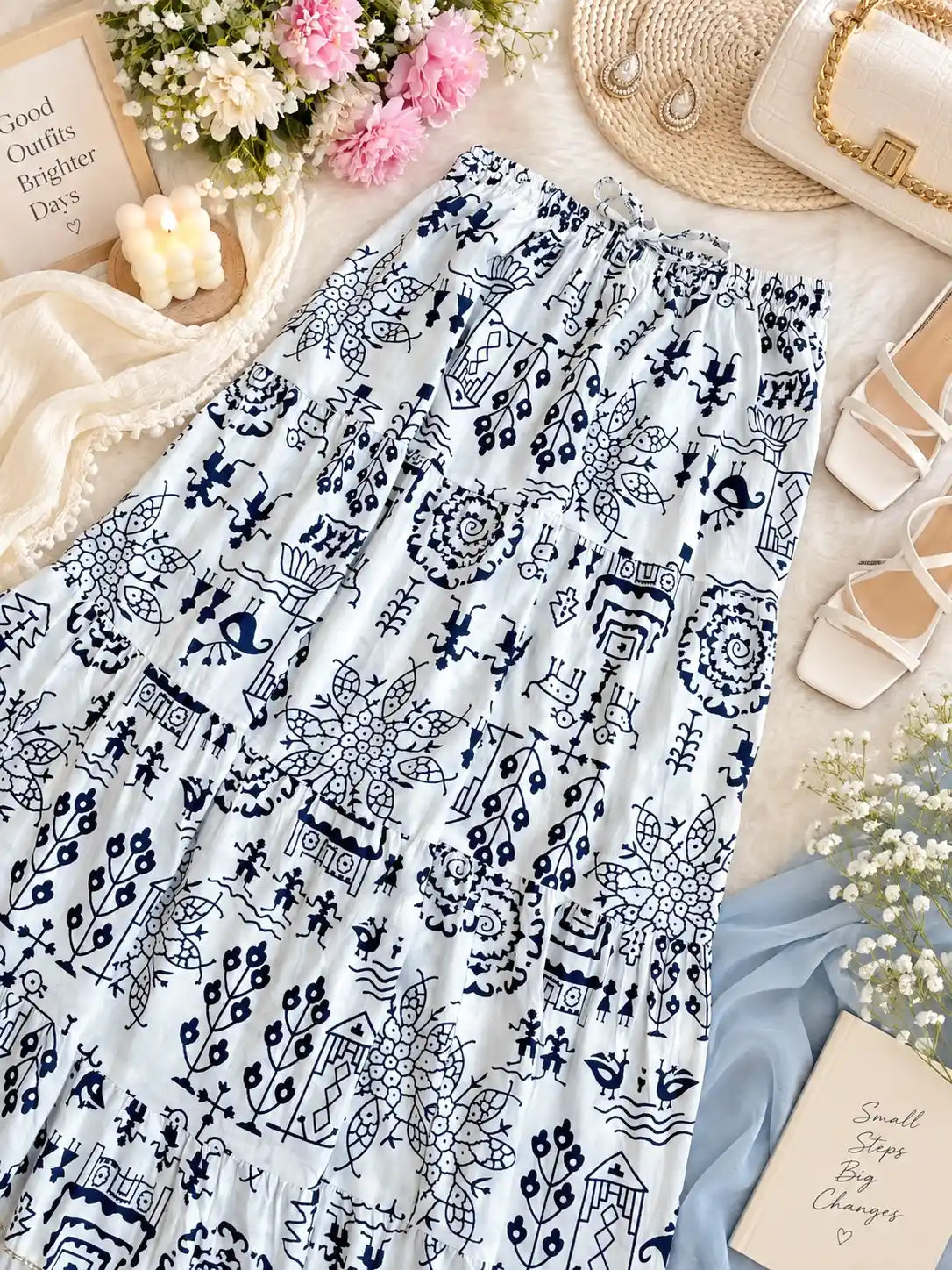 Jaipuri Indigo Folk Flared Twirl Skirt
