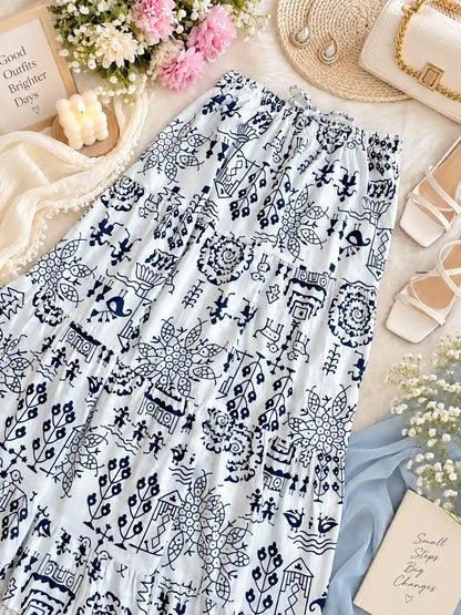 Jaipuri Indigo Folk Flared Twirl Skirt