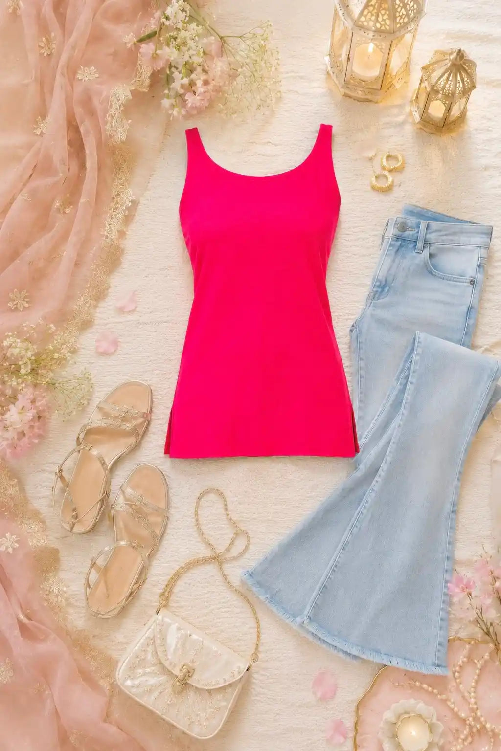 Hot Pink Denim Gulnaz Short Kurta