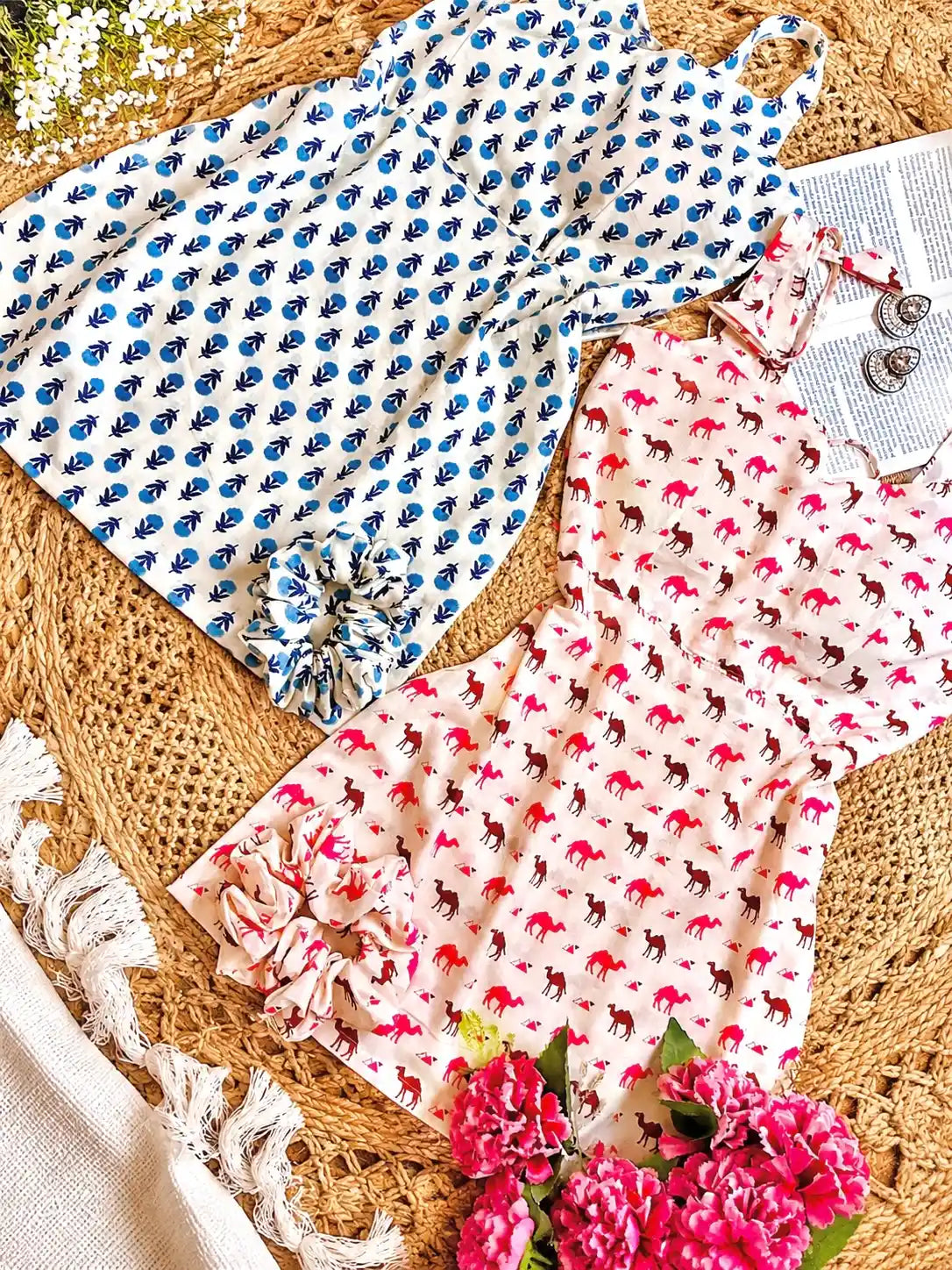 Pink Camel Handblock Short Kurta