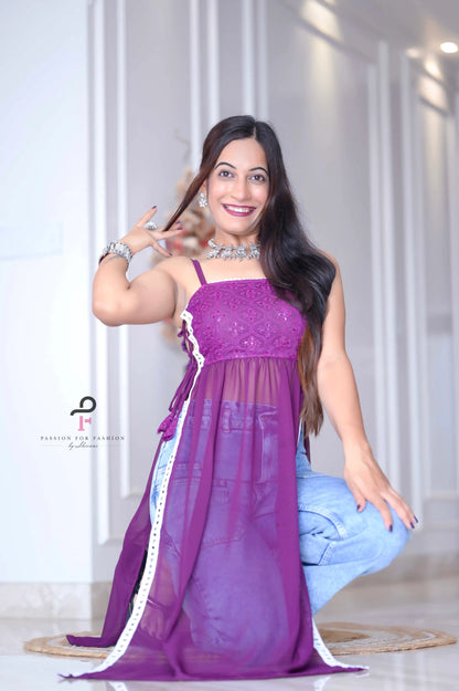 Rosy Wine Gulnaz Embroidered Kurta