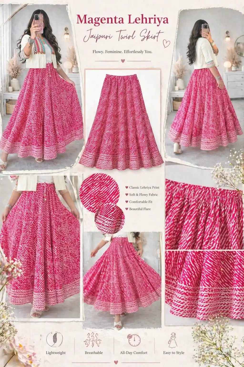 Magenta Lehriya Jaipuri Twirl Skirt