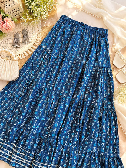 Rustic Jaipuri Indigo Flared Twirl Skirt