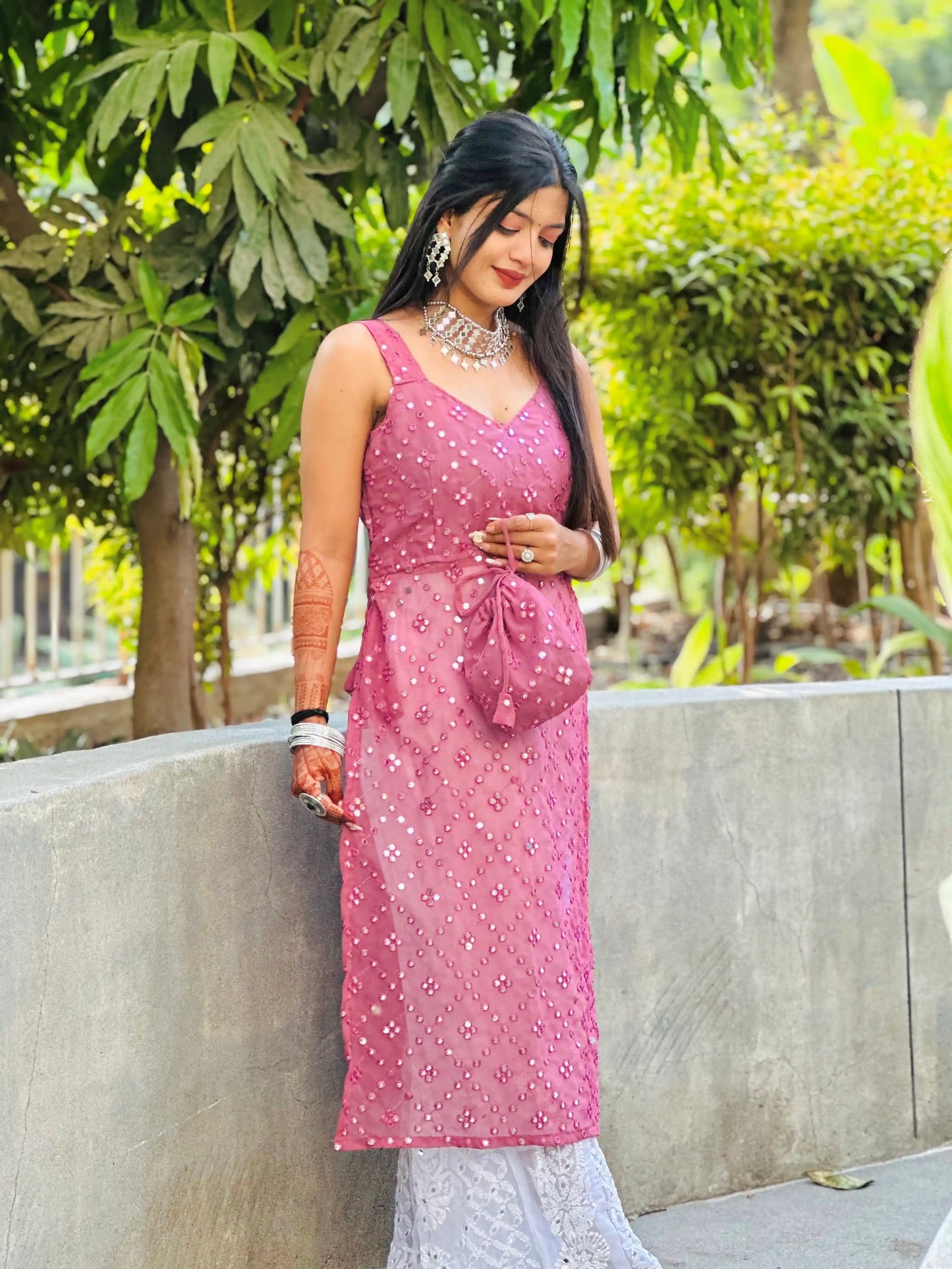 Twilight Peach Mirror Gulnaz Kurta