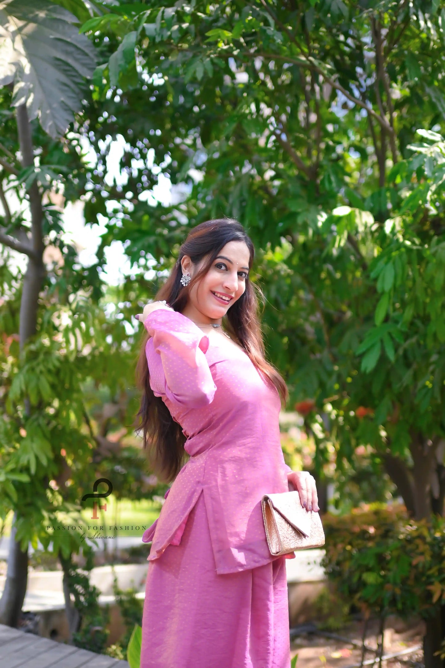 Rose Pink Textured Farsi Suit Set