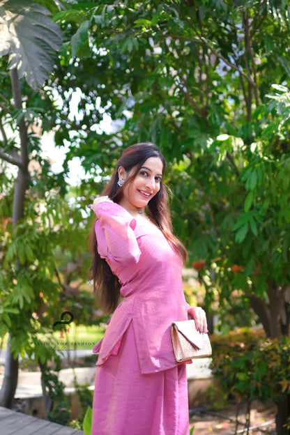 Rose Pink Textured Farsi Suit Set