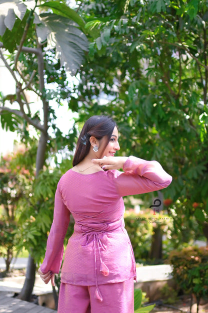 Rose Pink Textured Farsi Suit Set