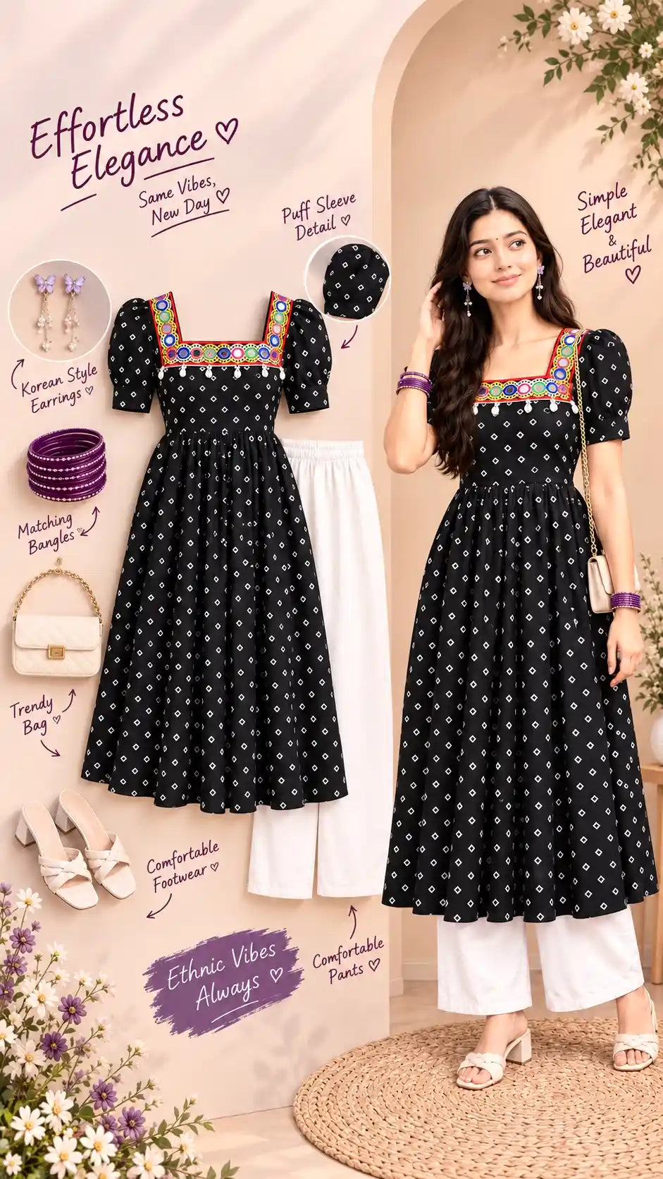 Black Bandhej Embroidered Gulnaz Kurta