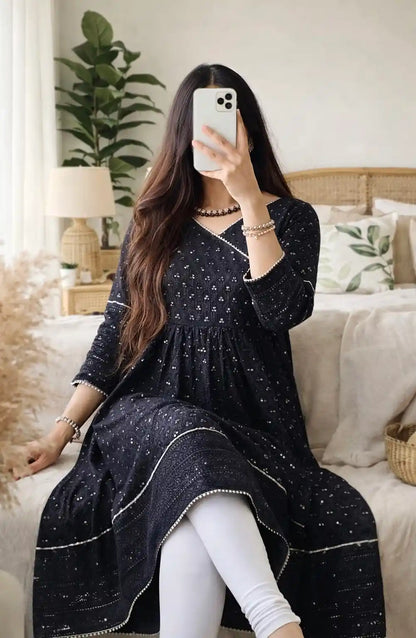Inky Black Slit Gulnaz Kurta