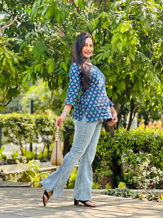 Gulabi Blue Hand Printed Kurta