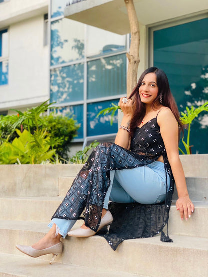 Chic Black Embroidered Mirror Kurta